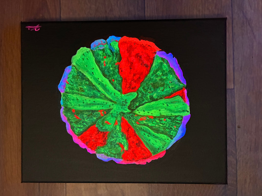 Three colored grafted monti coral black light original painting