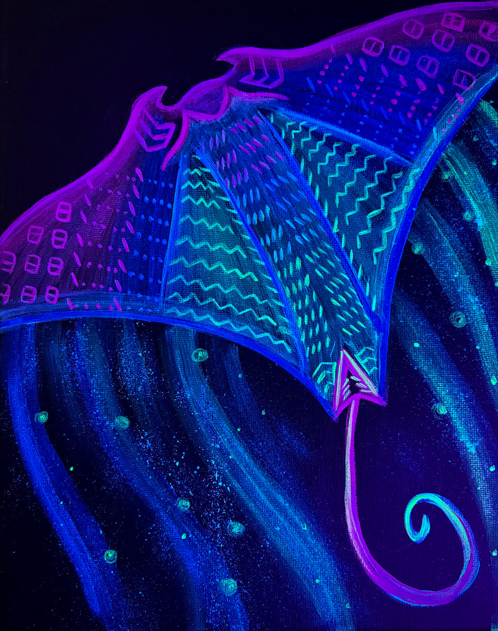 Marshallese Tribal black light original manta ray painting