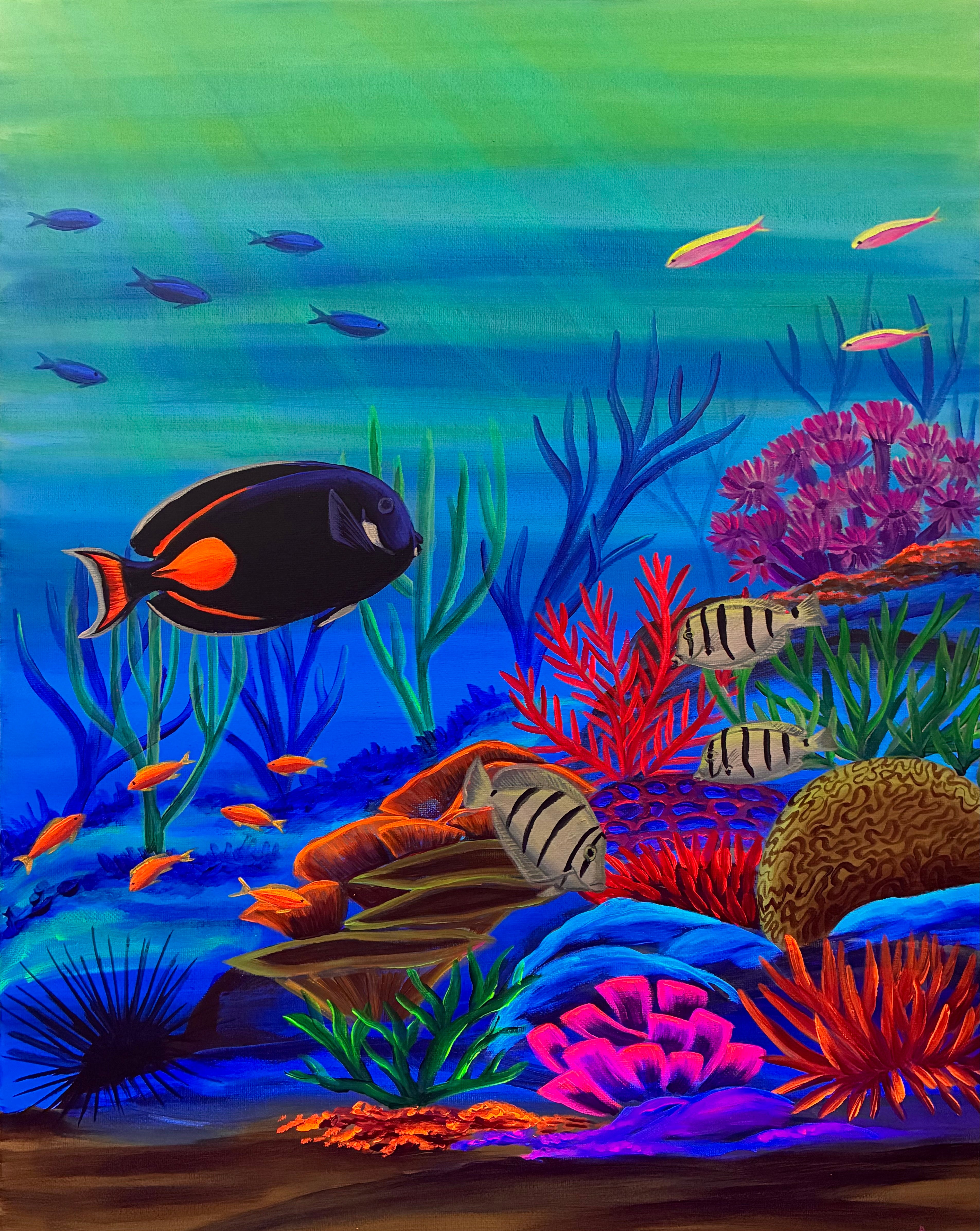 Blacklight original reef scene painting
