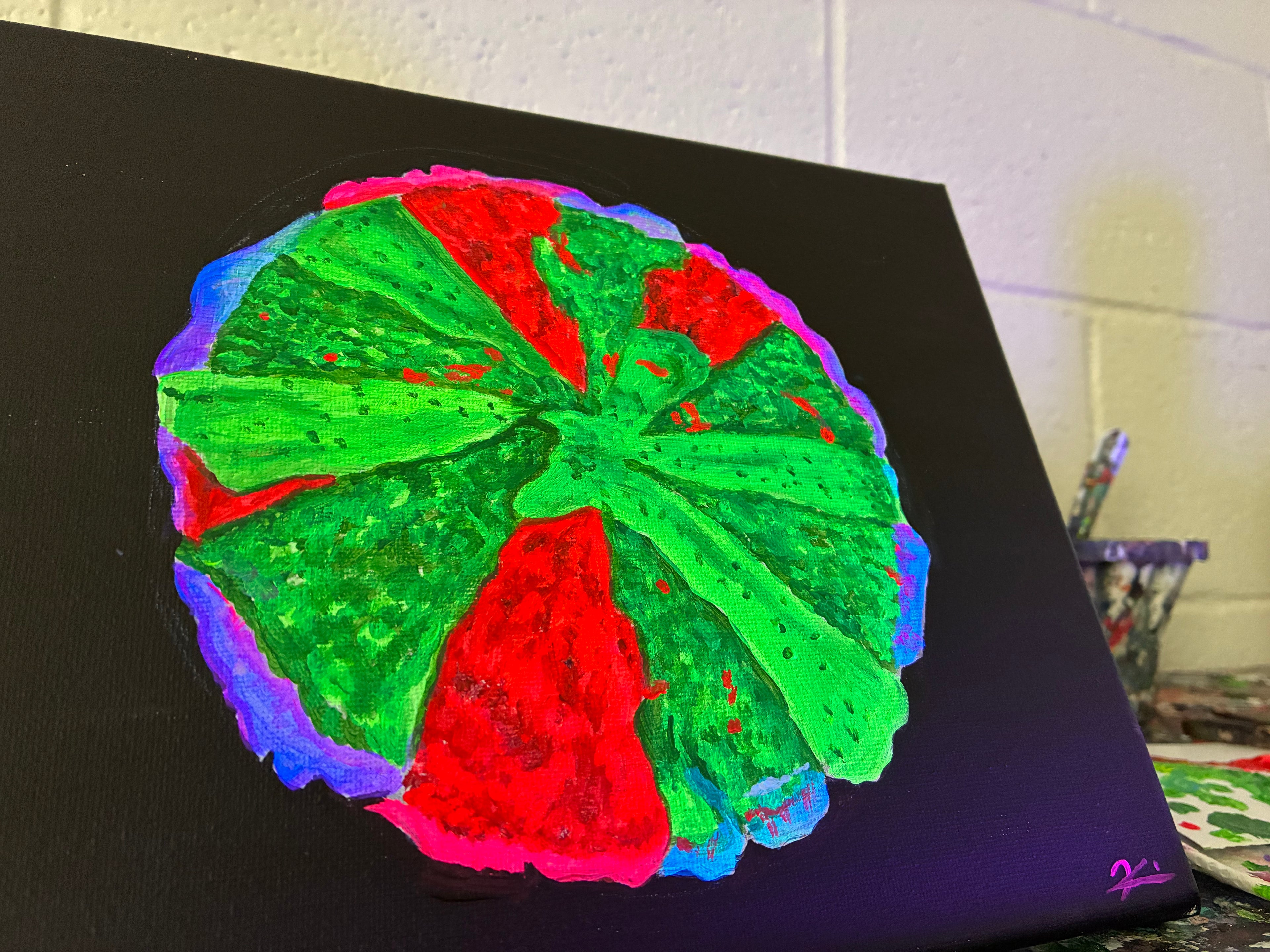 Three colored grafted monti coral black light original painting