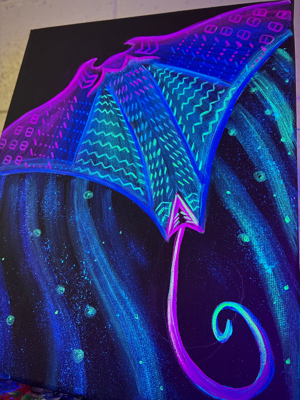 Marshallese Tribal black light original manta ray painting
