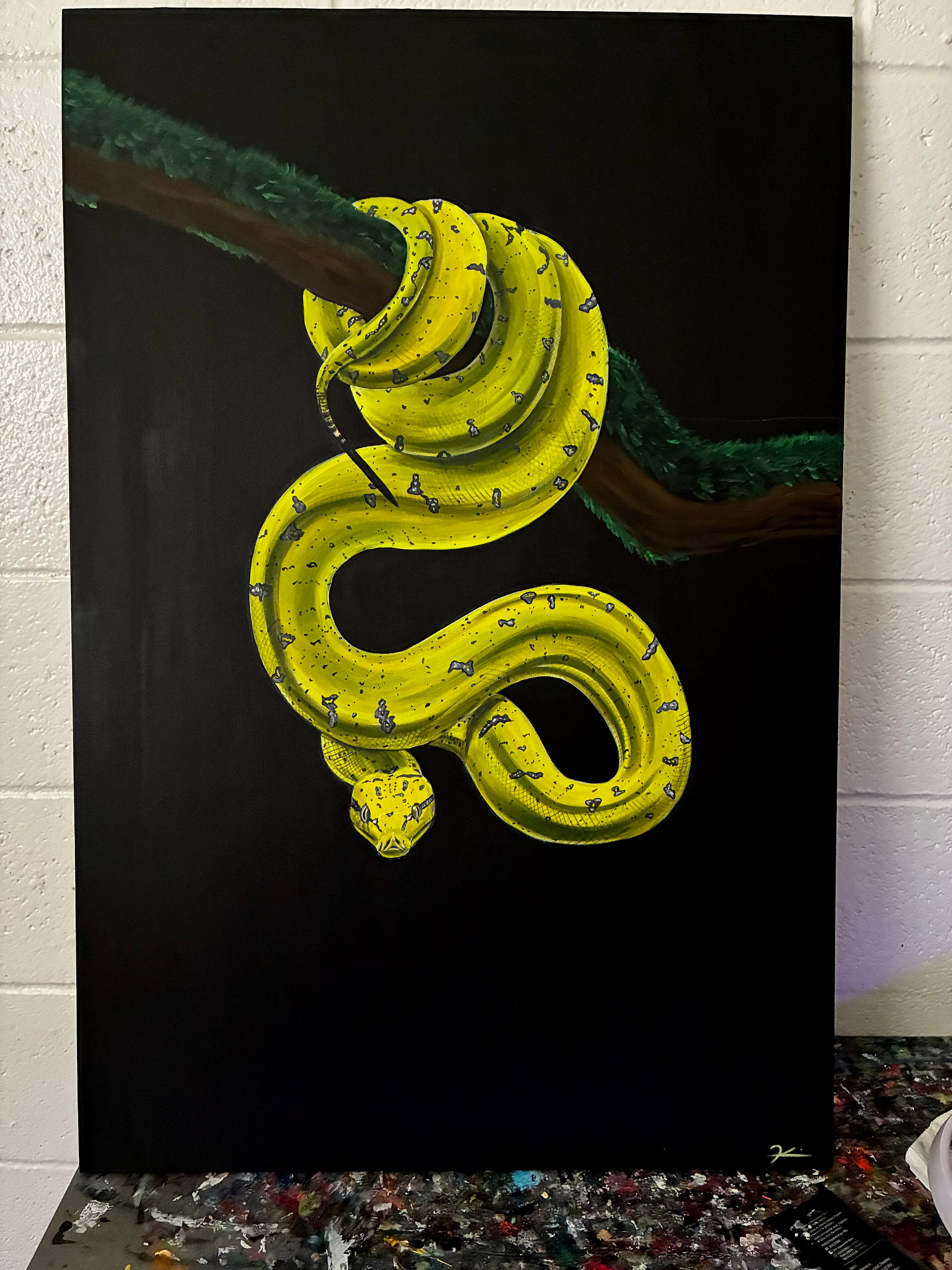 Green tree snake original black light painting