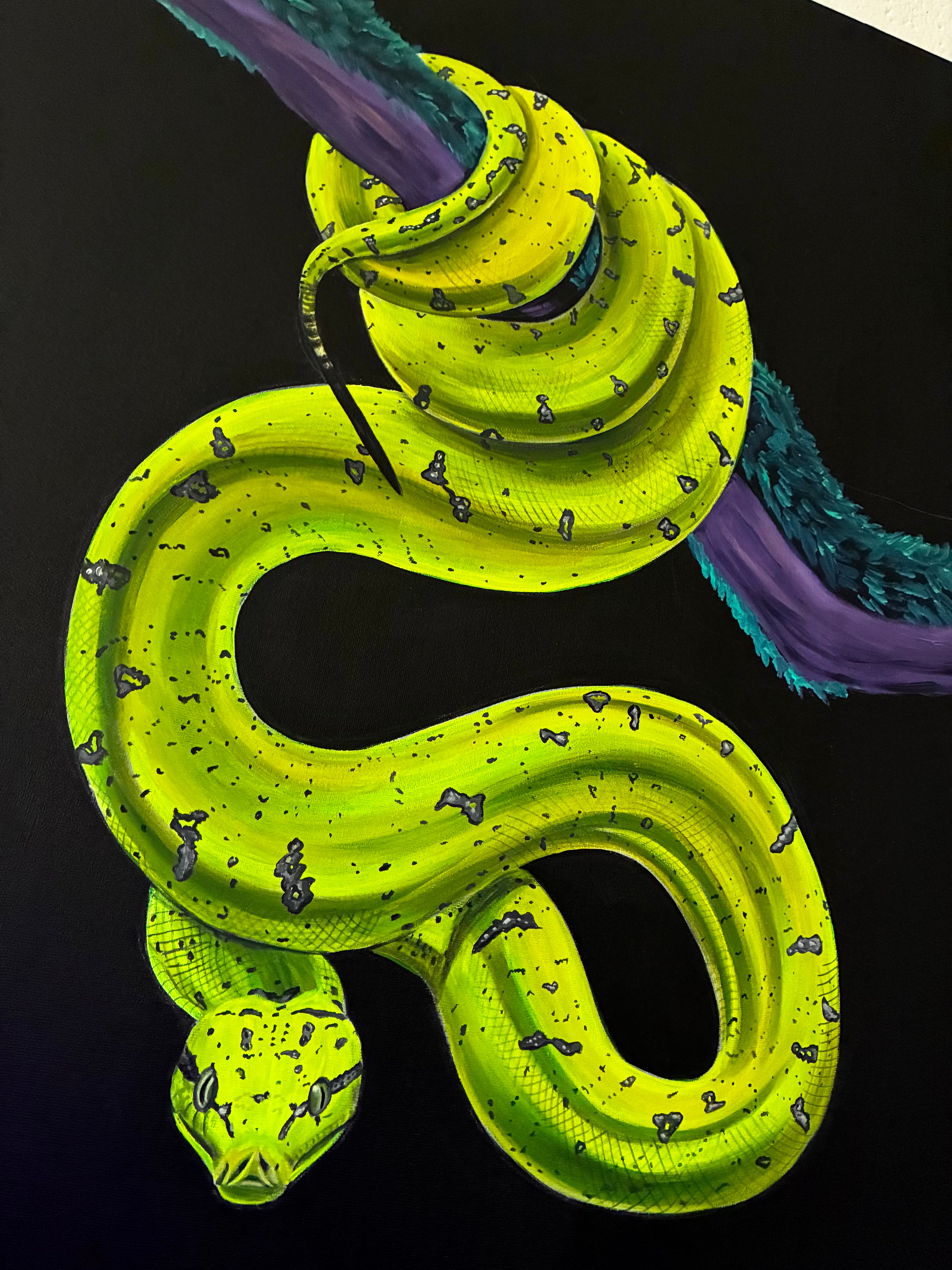 Green tree snake original black light painting
