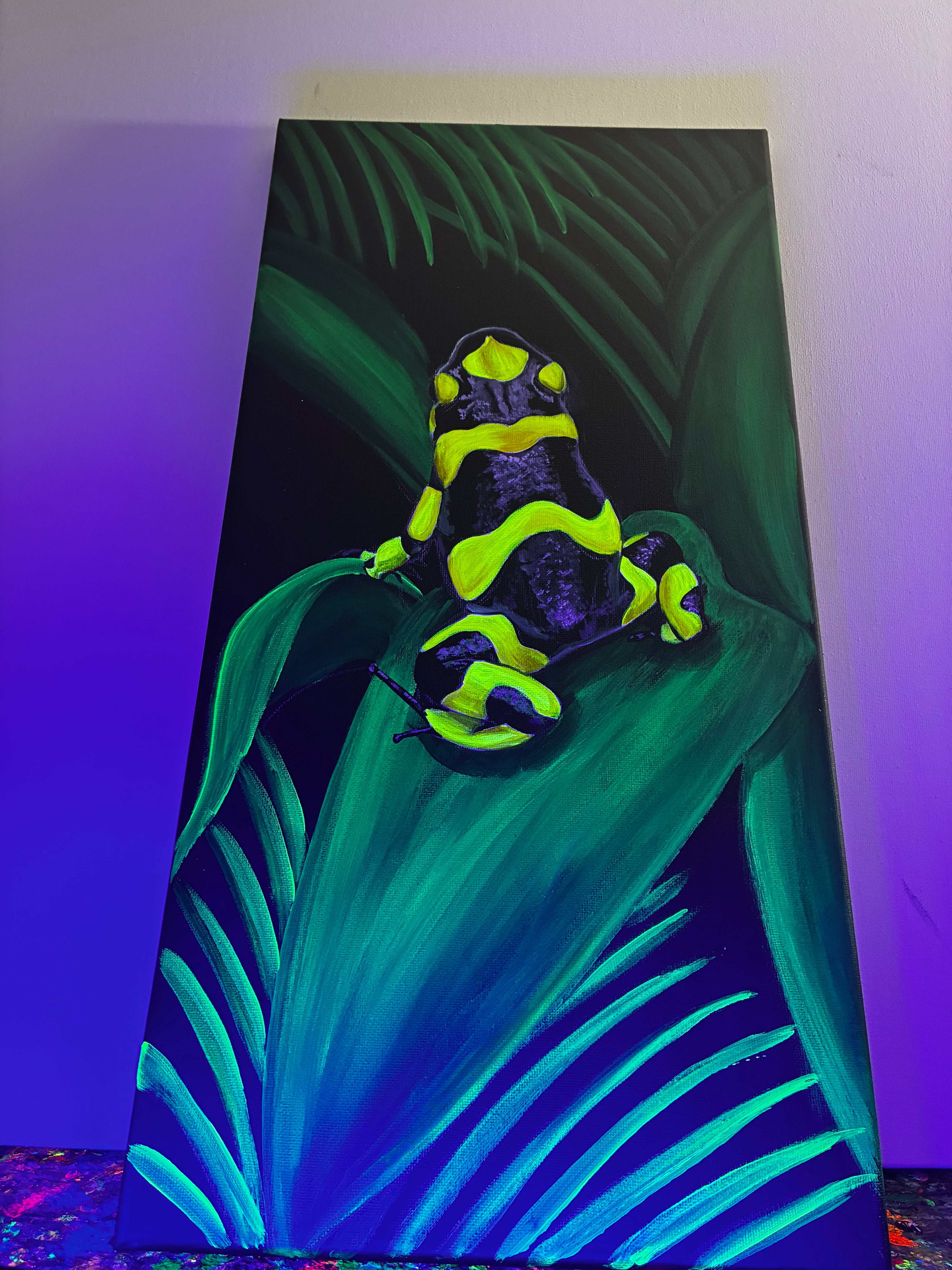 Poison dart frog black light painting