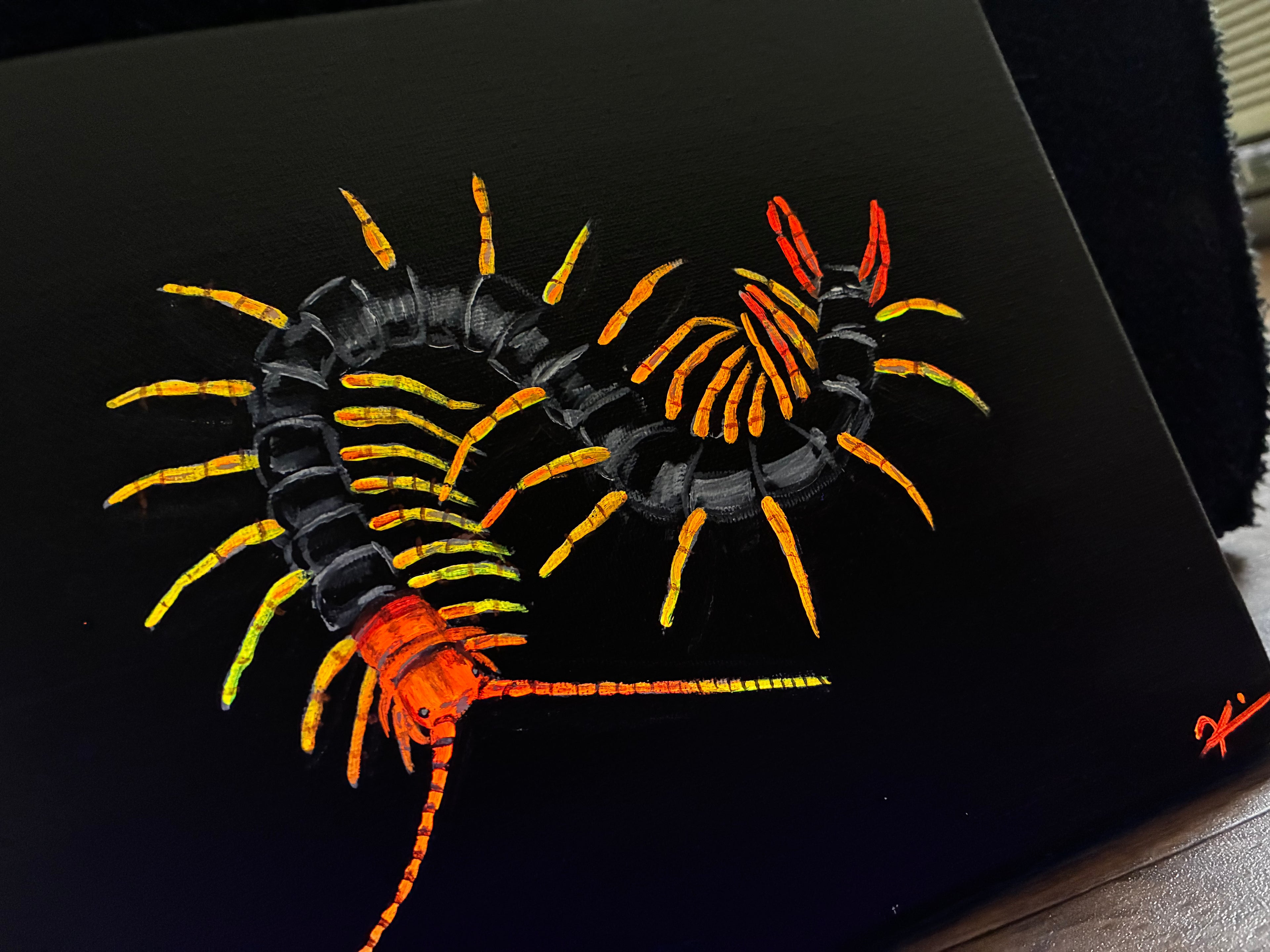 Centipede original 8x10 canvas painting