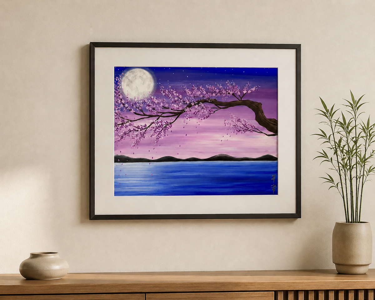 Purple Moon Cherry Blossosm Artwork