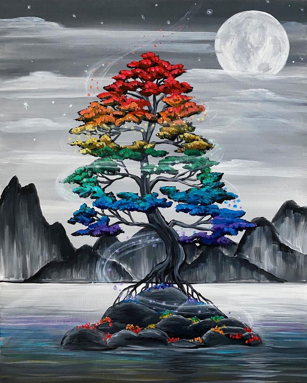 Rainbow Bonsai tree art