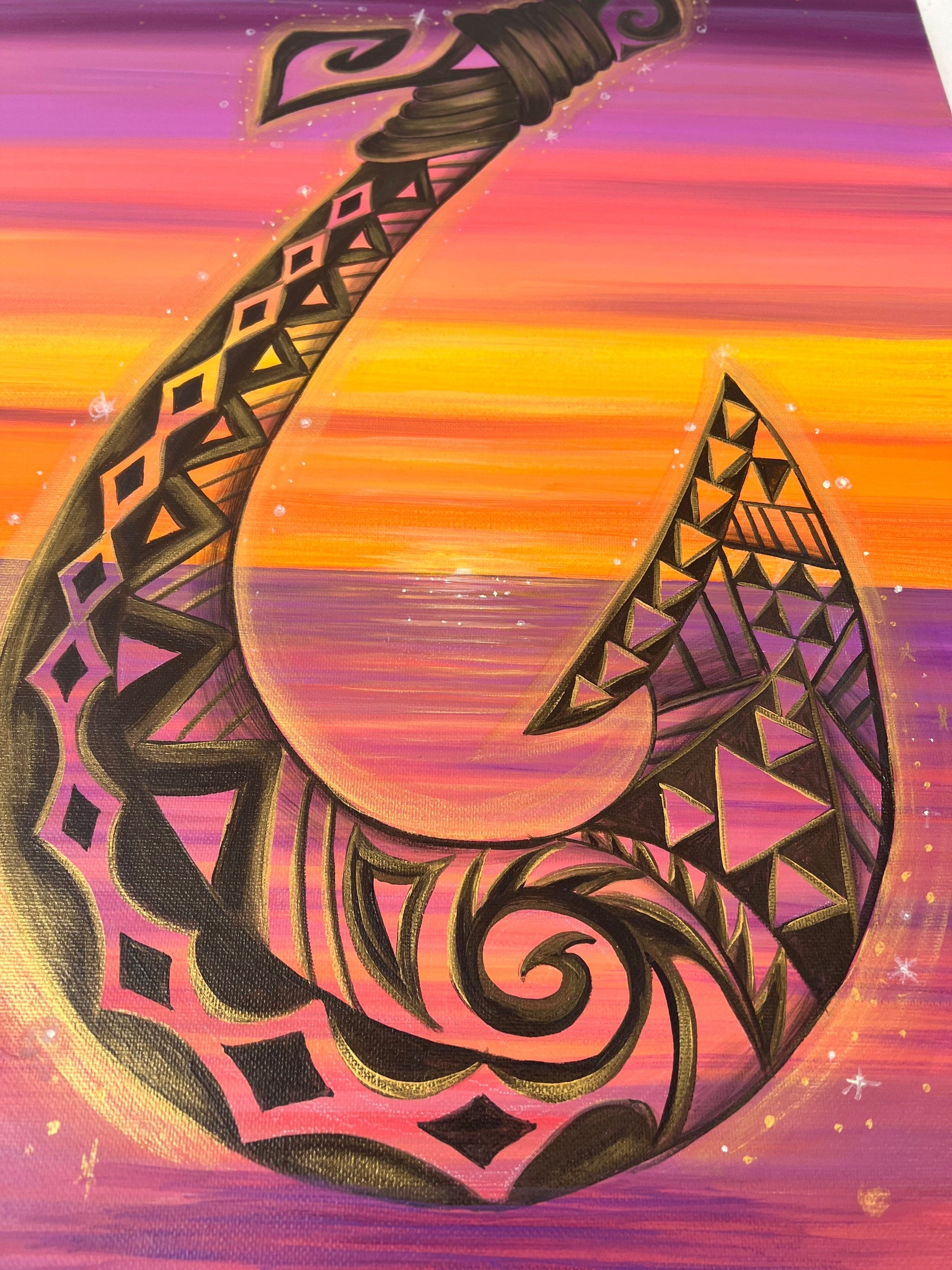 Maui fish hook Hawaiian tribal art up close